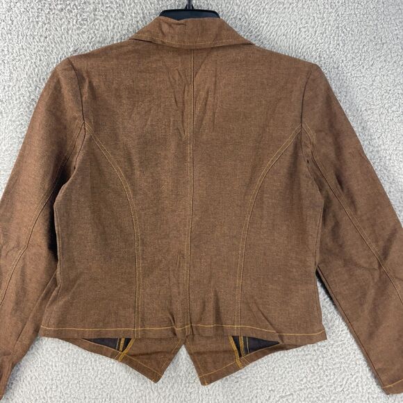 Vtg Lew Magram Womens Western Blazer Jacket Sz 12 Cotton Embroidered Brown - Picture 10 of 11